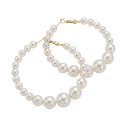 Hoop Earrings for Women, Hypoallergenic Stainless Steel Lightweight Thin Large Big Hoops Earrings Set for Women, Non Tarnish for Jewelry Gift 40MM - color: Pearl Earring-55mm