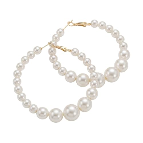 Hoop Earrings for Women, Hypoallergenic Stainless Steel Lightweight Thin Large Big Hoops Earrings Set for Women, Non Tarnish for Jewelry Gift 40MM - color: Pearl Earring-55mm