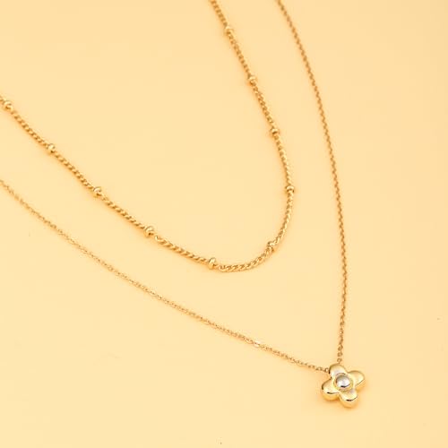 Gold Layered Necklaces for Women, 14K Gold Plated Paperclip Snake Chain Necklace Set, Dainty Coin Cross Tear Pendant Layering Choker Necklaces, Simple Trendy Stackable Jewelry Gifts - color: 2PCS / Clover Necklace & Chain