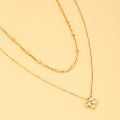 Gold Layered Necklaces for Women, 14K Gold Plated Paperclip Snake Chain Necklace Set, Dainty Coin Cross Tear Pendant Layering Choker Necklaces, Simple Trendy Stackable Jewelry Gifts - color: 2PCS / Clover Necklace & Chain