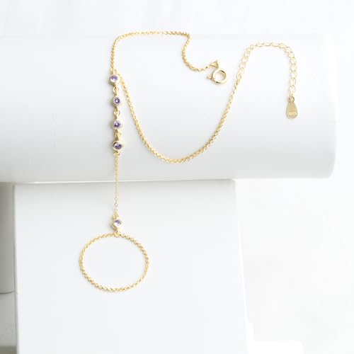 Kakikaki 925 Sterling Silver Finger Ring Bracelet Hand Chain for Women | Slave Bracelets 7" to 9" Adjustable - color: Gold, style: 5 Amethyst
