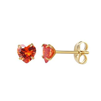 12 Pairs 18K Gold Plated Surgical Stainless Steel Stud Earrings, Star Heart Square Stud Earring for Women, Cubic Zirconia Birthstone Stud Earrings Set - color: Gold heart 4mm