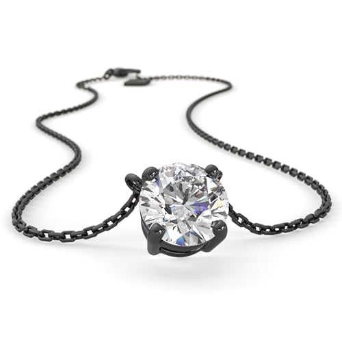 SERASAR Solitaire Necklace Women Round Minimalist Gift Wife Girlfriend Mom - color: Black, style: Zirconia