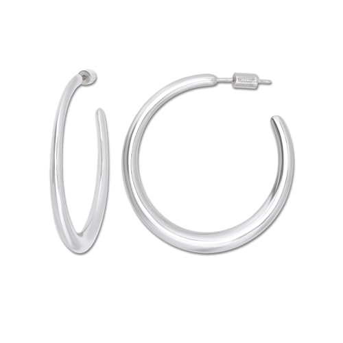 18K Gold Plated Sterling Silver Earrings for Women – Pure & Polished, Twist, Square, Hinged Tube, Abstract & Heart Shape Hoops – Lightweight, Hypoallergenic, Non-Tarnish Jewelry (Sizes: 3x35mm-46x30mm) - color: Silver, size: Polish Hoop (3x35mm)