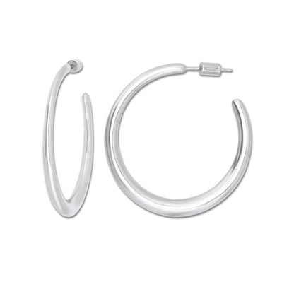 18K Gold Plated Sterling Silver Earrings for Women – Pure & Polished, Twist, Square, Hinged Tube, Abstract & Heart Shape Hoops – Lightweight, Hypoallergenic, Non-Tarnish Jewelry (Sizes: 3x35mm-46x30mm) - color: Silver, size: Polish Hoop (3x35mm)