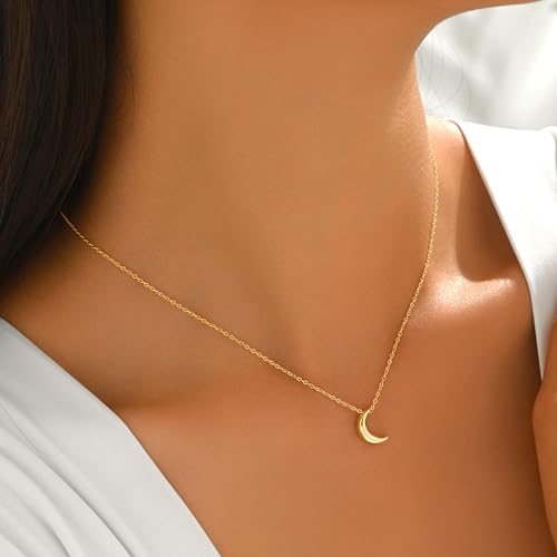 925 Sterling Silver Crescent Moon Necklace for Women | Crescent Choker Necklace 14K Gold Plated Dainty Half Moon Pendant Necklace for Mother Daughter Wedding Jewelry Gift - color: Gold