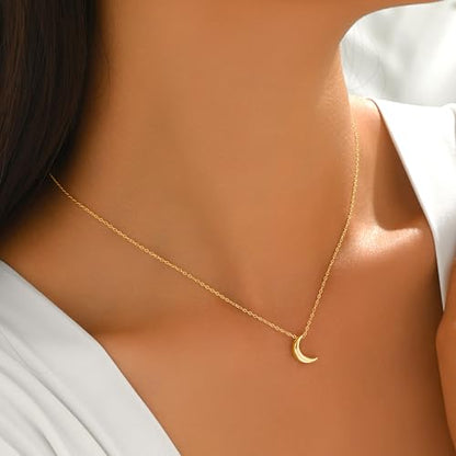 925 Sterling Silver Crescent Moon Necklace for Women | Crescent Choker Necklace 14K Gold Plated Dainty Half Moon Pendant Necklace for Mother Daughter Wedding Jewelry Gift - color: Gold