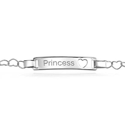 Personalized Petite Heart Name Bar ID Bracelet .925 Sterling Silver 6 Inch - color: Silver Engrave