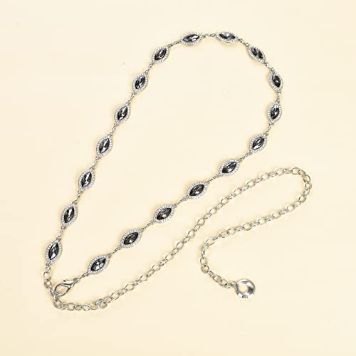 ILuvatar Green Glass Diamond Chain Belt - Metal Women's Western Style Dress Belt - color: Silver-bk