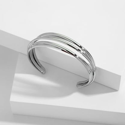 Gold Cuff Bracelet for Women Chunky Multi-layer Cross Wire Open Bracelet Hollow Wide Cuff Bracelets Adjustable Gold Open Cuff Bangle Bracelet - color: Wire Hollow Silver Bracelet
