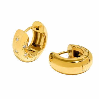 18K Gold Plated Stainless Steel Statement Earrings for Women - Trendy Hoops with Cubic Zirconia - Lightweight Non-Tarnish Waterproof Fashion Jewelry Gift - style: Star Burst Zircon Hoops