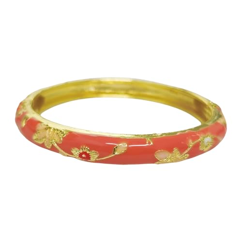 Cloisonne Bracelet For Women, Chunky Bangle Trendy Cute Flower Enamel Bangles Multi Tone Engraved Cuff Gold Plated Bracelets Stackable Wife Jewelry Friendship Gift - color: Rose