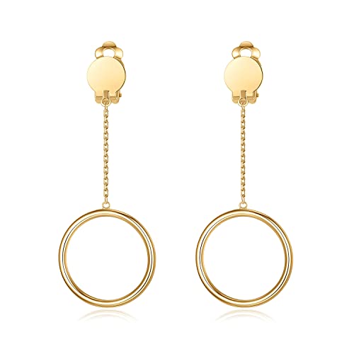 1 inch Hoop Dangle Style Clip On Earrings for No Pierced Ears - color: gold