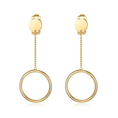 1 inch Hoop Dangle Style Clip On Earrings for No Pierced Ears - color: gold