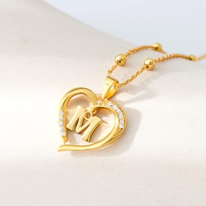 Cicy Bell Womens Heart Initial Necklace 18k Gold Plated | Personalized Letter Pendant, 17.7'' with 2'' Extender - color: Style 2-M-Gold