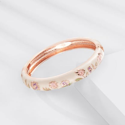 UJOY Cloisonne Bracelet Butterfly Hinge Indian Cuff Bangle Enameled Jewelry Flower Bracelets for Women Gift Box 55A114 - color: A45-2 Pcs Set-Cream and Pink