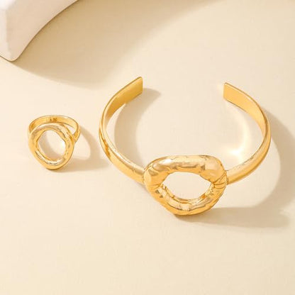 Gold Bangle Ring Set for Women Chunky Statement Jewelry Set Geometric Bangle Bracelet And Ring Minimalist Daily Wear Party Jewelry Gift - color: Gold B