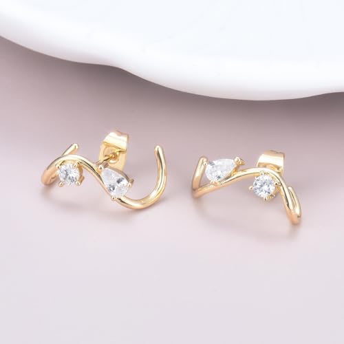 EPIRORA Earrings for Women Trendy, Dainty Geometric S-Shape Cubic Zirconia Stud Earrings for Women Hypoallergenic, Unique Jewelry Gift for Her on Valentine's Day, Birthday, Party - Silver & Gold - style: Gold