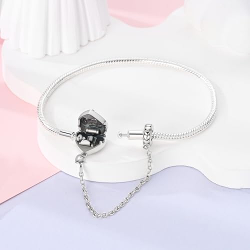 MULA 925 Sterling Silver Snake Chain Charm Bracelet Butterfly Heart Clover with 5A Cubic Zirconia Bracelets for Women - color: Pink Heart
