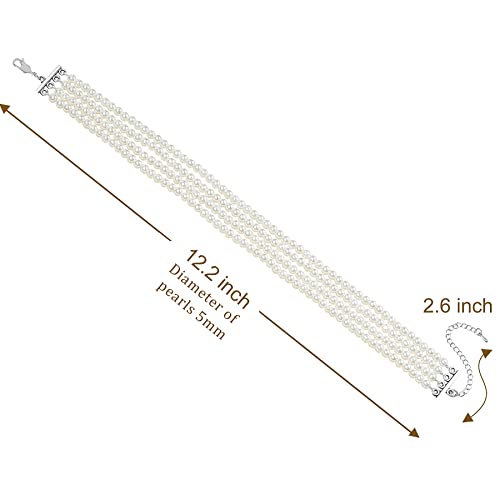 BABEYOND Round Imitation Pearl Choker Necklace Multi Strands Choker 20s Flapper Necklace Accessories for Gatsby Themed Party - style: 4-layer