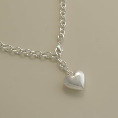 Puffy Heart Pendant Necklace for Women | Long and Short Pendant Necklace with 18K Gold Plated Heart Charm Statement Fashion Jewelry Gift - size: Short, style: Silver Chain & Heart