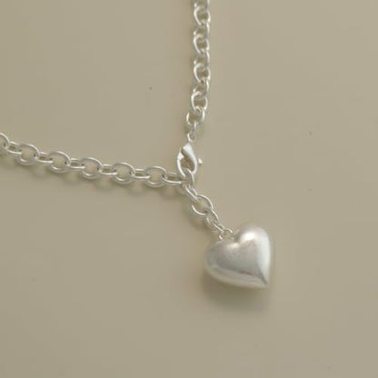 Puffy Heart Pendant Necklace for Women | Long and Short Pendant Necklace with 18K Gold Plated Heart Charm Statement Fashion Jewelry Gift - size: Short, style: Silver Chain & Heart