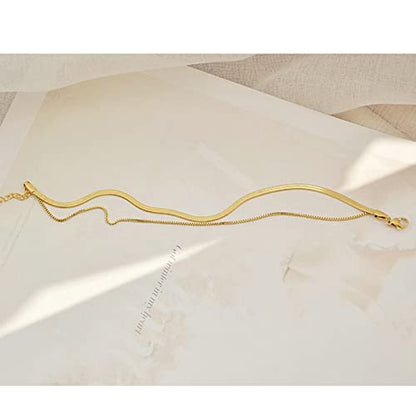 Anklet Bracelets for Women Stainless Steel, Gold Anklets Bracelet for Womens Double Layer Chain Beach Anklet Chain Jewelry