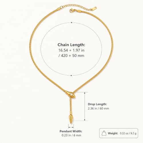 Roe Dolph Snake Chain Lariat Necklace for Women Gift Fashion Accessory Adjustable Y Necklace Sliding Bead Drop Pendant Gold Tone Silver Tone - color: A3：gold