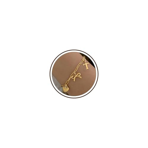 14K Gold Plated Bracelet for Women Simple Jewelry Initial A-Z Bracelet Dainty Chain Gifts for Women Birthday Unique Dainty Letter Charm Bracelet with Bow Anniversaries Gifts for Mother Her Jewelry Gift - style: T