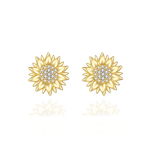 KECHO 14k Yellow Gold Sunflower Jewelry for Women, Fine Gold You are My Sunshine Jewelry Gifts for Her - style: Sunflower Earrings