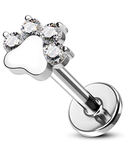 G23 Titanium Cartilage Earring Stud for Helix 16g Flat Back Dog Paw Cartilage Piercing Jewelry Front Top Screw Helix Tragus Earrings - color: Paw-8mm-Smaller Top