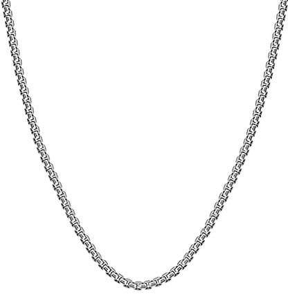 Savlano 925 Sterling Silver Italian Solid Round Box Rhodium Plated Chain Necklace Comes With Gift Box for Women & Men - Made in Italy - style: 2.5MM