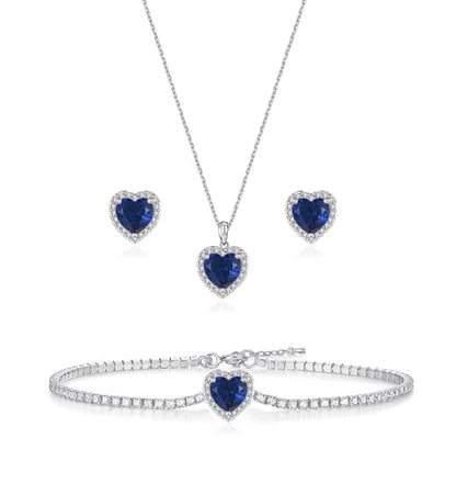 Cubic Zirconia LOVE Heart Jewelry Set Earrings Necklace Bracelet Set for Women Prom Wedding Party Anniversary Birthday - color: royal blue