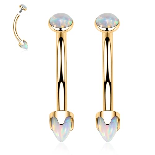 G23 Titanium Eyebrow Piercing Jewelry Eyebrow Rings Curved Barbell 16G Eyebrow Belly Button Ring Navel Rings Rook Daith Earrings Lip Ring Eyebrow Jewelry 6mm-12mm - color: 2PCS,Disc Shape +Cone Shape Purple Opal,Gold