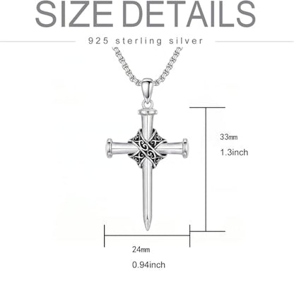 Cross Necklace for Men Women 925 Sterling Silver Cross Pendant Necklace Christian Religious Jewelry Gifts for Anniversary - color: 28-Nails Thorns Cross2