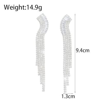 Gold Rhinestone Tassel Dangle Earrings for Women,Long Sparkly Crystal Statement Earring,Trendy Bridal Wedding Prom Jewelry Accessories - color: Silver