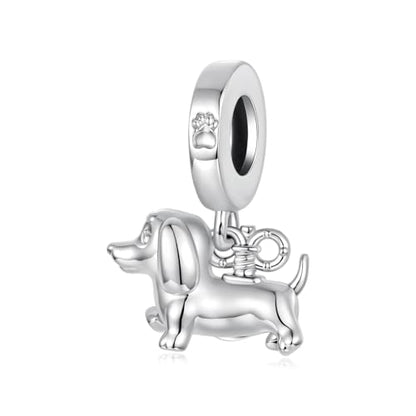 BISAER 925 Sterling Silver Charms for Bracelets Cat Dog Sloth Animal Beads Butterfly Fairy Heart Dangle Pendant Charms - color: Dachshund