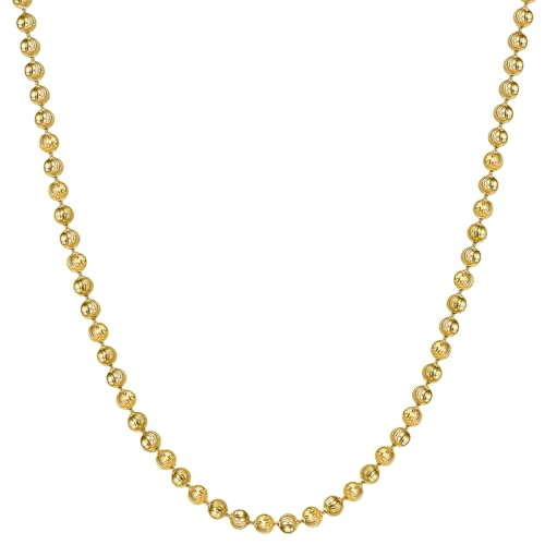 Savlano 925 Sterling Silver 3MM Moon Cut Ball Bead Chain Necklace - 18K Gold, Rhodium Plated Dog Tag Link Chain for Women Comes with a Gift Box - Made in Italy - color: Silver Yellow Gold Plated, size: 30