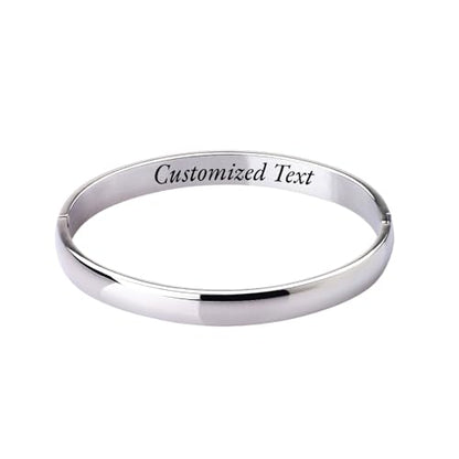 Womens 6MM Stainless Steel Brecelet Plain Polished Finish Cuff Bangle - color: Silver(Engraved)