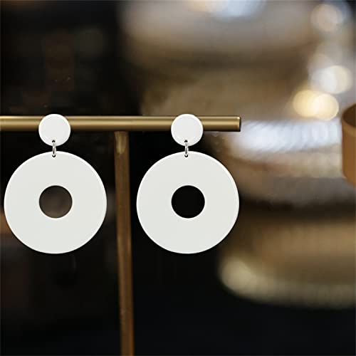 Unique Minimalist 80s 90s Boho Black White Huge Acrylic Hollow Round Dangle Drop Earrings Hypoallergenic Resin Geometric Stud Earrings for Women Summer Holiday Party Jewelry (White)