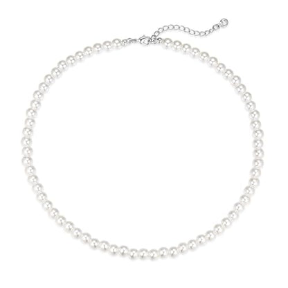 LULII Pearl Necklaces for Women 14K Gold Plated Dainty Layered Single Pearl Necklace Simple Daisy Pearls Choker Cute Gold Necklace Stack Jewelry Sets for Women Trendy Gifts - color: Silver-8mm Pearl
