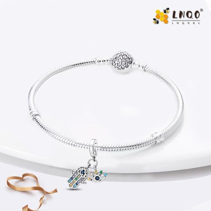 LNQOBU 925 Sterling Silver Charms for Bracelets Necklaces,5A Cubic Zirconias Evil Eye Dangle Beads Charms Jewelry Gift for Women (With one Spacer Beads Charms) - style: B-Evil eye Charm
