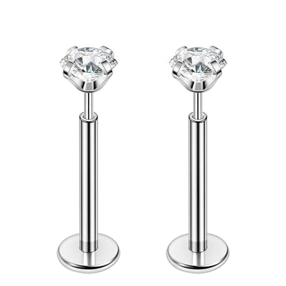 PunkTracker 16g/18g/20g Titanium Steel Threadless Flat Back Cartilage Earrings for Helix/Tragus/Conch/Daith/Earlobe - Nose Studs Lip Rings Labret Monroe Piercing Jewelry for Women Men 2PCS - style: 16g,silver,10mm bar,3mm gem