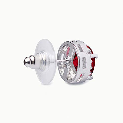 SWEETV Cubic Zirconia Stud Earrings, 8mm Round Cut, Rhinestone Hypoallergenic Earrings for Women & Girls | 9mm Round Cut Hypoallergenic 925 Sterling Silver Stud Earrings for Bridal Bridesmaid Prom Weddings Parties,Silver - color: 05.Ruby