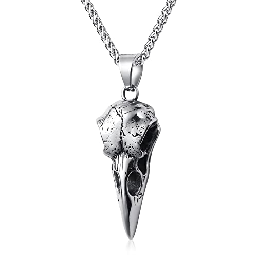 Skull Necklace for Men Stainless Steel Gothic Punk Emo Biker Necklace Jewelry for Men 60cm - style: Raven Skull