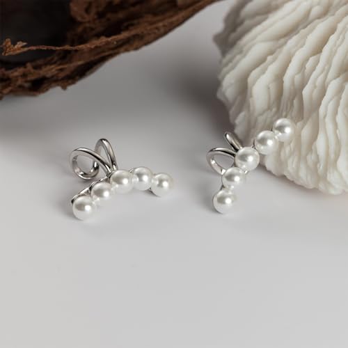 1Pair of Pearl Earrings Cuff For Women Non Piercing Fake Cartilage Wrap Ear Cuff Fashion Earrings Hypoallergenic Ear Cuff Ear Clip on Dainty Jewelry Accessory for Women Trendy - color: Silver