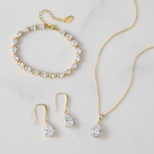 SWEETV Bridal Wedding Jewelry Set for Brides,Teardrop Bridesmaids Jewelry Set - color: S02 Gold
