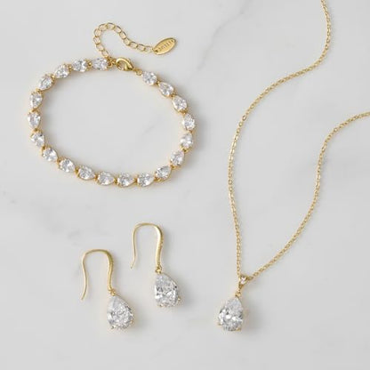 SWEETV Bridal Wedding Jewelry Set for Brides,Teardrop Bridesmaids Jewelry Set - color: S02 Gold