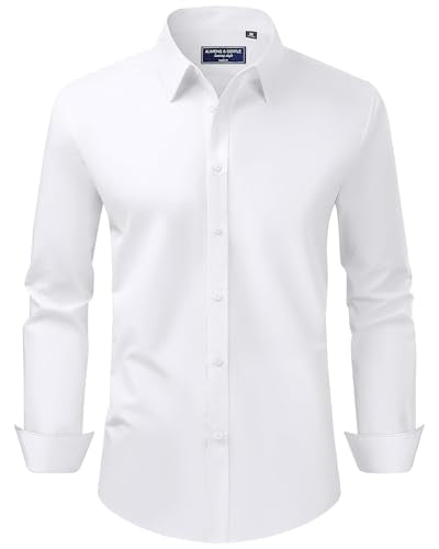 Alimens & Gentle Men's Dress Shirt Regular Fit Stretch Stain Shield Long Sleeve Solid Business Wedding Button Down Shirts - color: White, size: 5X-Large