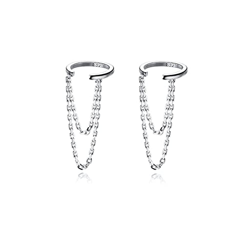 Reffeer Solid 925 Sterling Silver Minimalist Cuff Earrings Chain for Women Cartilage Wrap Earrings Helix Cuffs - color: A-Silver